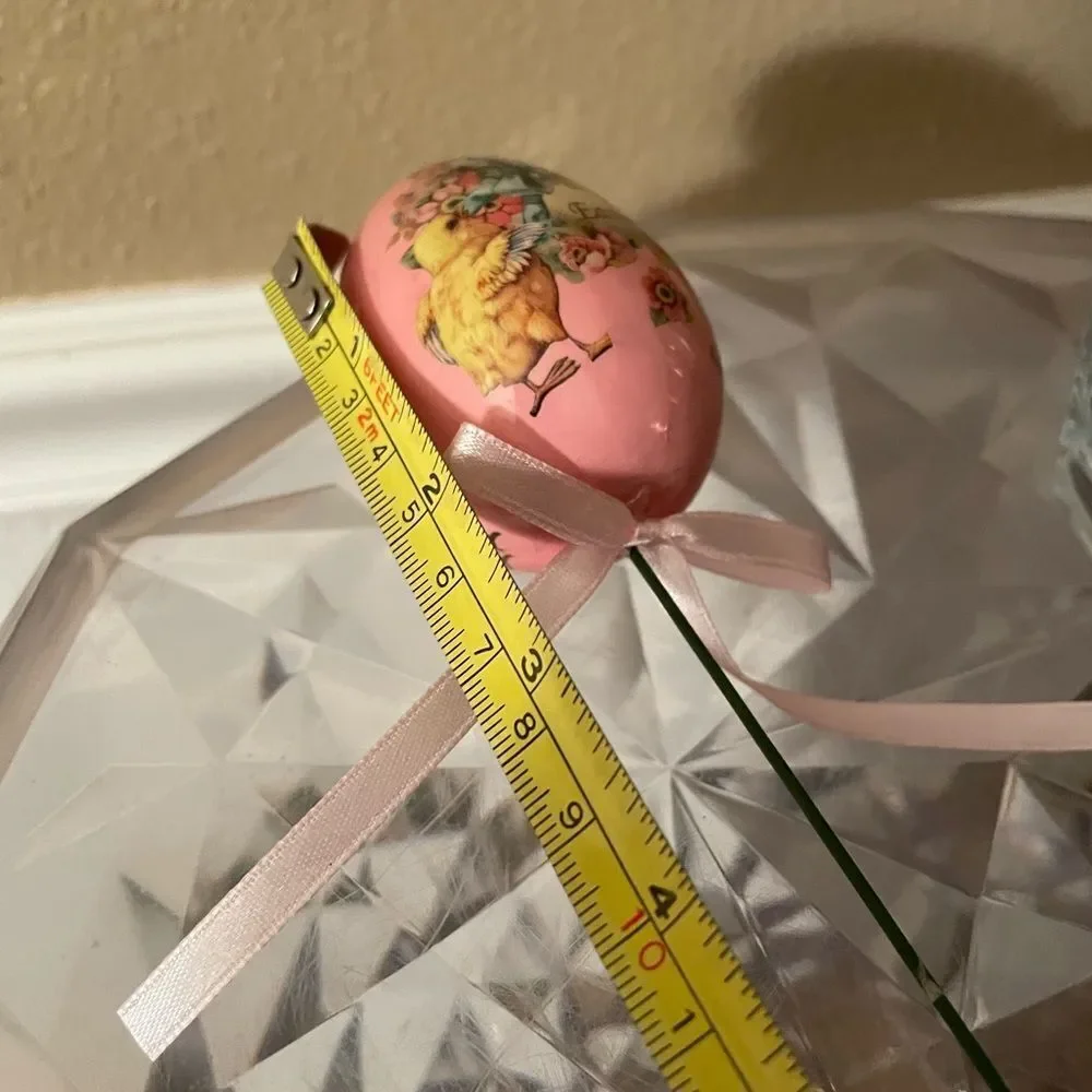 Vintage Decoupage Eggs with Vintage Easter Prints on Long Wire Picks with Ribbon
